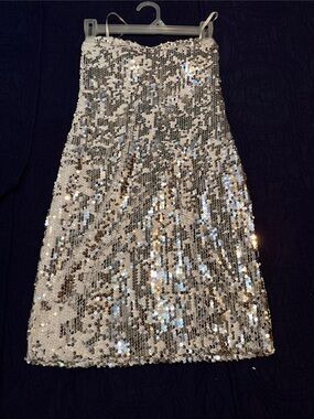 Lily Rose silver Sequin Strapless Dress Top